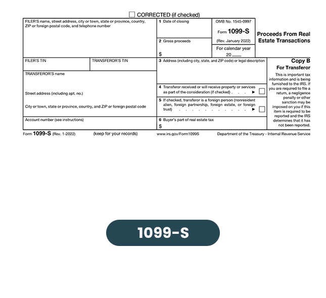 Form 1099-S, Proceeds From Real Estate Transactions 