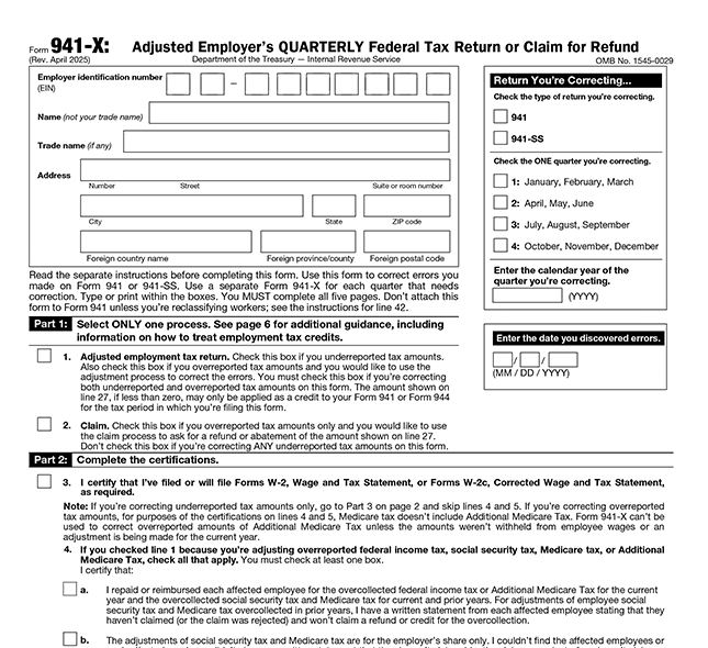 E-File Form 941-X Amendments 