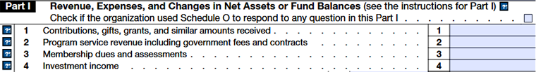 Part I - Revenue, Expenses, and Changes in Net Assets or Fund Balances